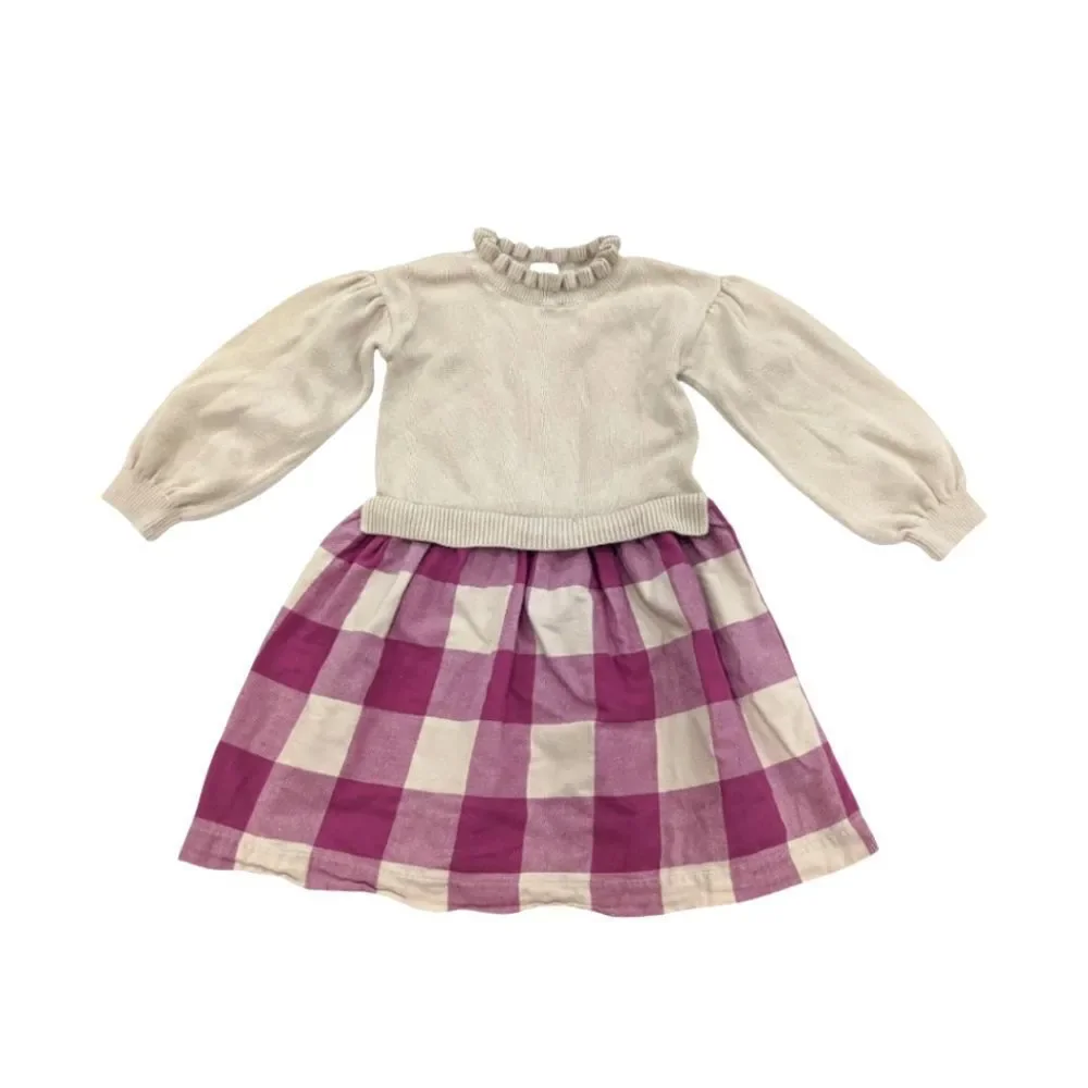 Gap Purple Tan Flannel Plaid Ruffle Sweater Dress Toddler Girls Size 5